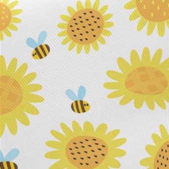Sunflowers And Bees Midweight Cotton Poplin
