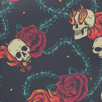 Bright Red Rose Flame Skull Midweight Cotton Poplin