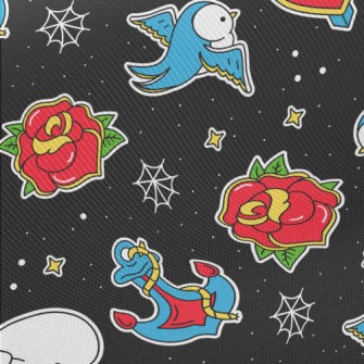 Blue Bird And Rose Midweight Cotton Poplin