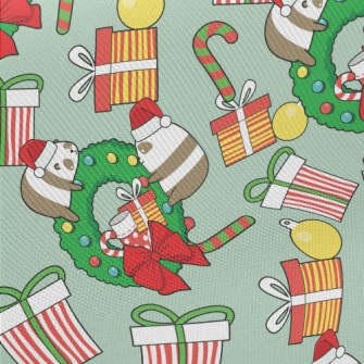 Happy Christmas Cat Bear Midweight Cotton Poplin