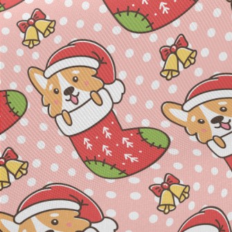 Cartoon Corgi Christmas Stocki Midweight Cotton Poplin