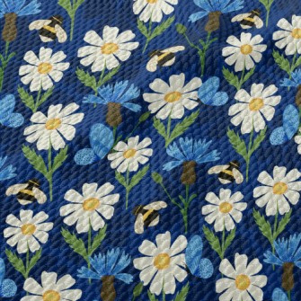 Big White Flower With Bee Birdseye Piqué