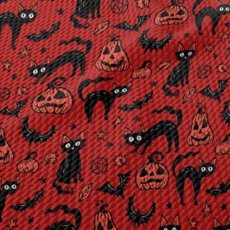 Halloween Pumpkin Black Cat Birdseye Piqué