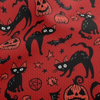 Halloween Pumpkin Black Cat Athletic Mesh Flat Back