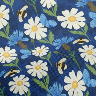 Big White Flower With Bee Performance Linen