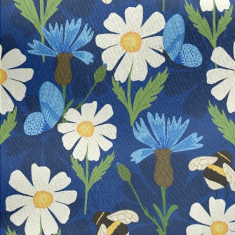 Big White Flower With Bee Jersey Backed Fleece