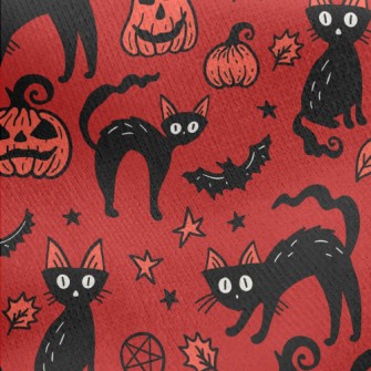 Halloween Pumpkin Black Cat Jersey Backed Fleece