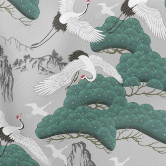 Graceful Crane Flying Into The Lightweight Cotton Poplin