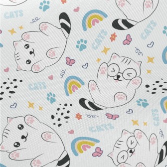 Playful Cat With Glasses Midweight Cotton Poplin