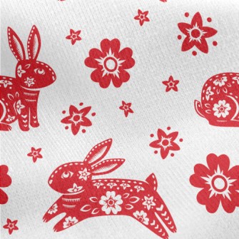 Traditional Paper-cut Rabbit Jersey Backed Fleece