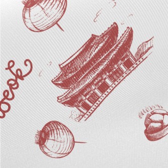 Korean Traditional Architectur Midweight Cotton Poplin
