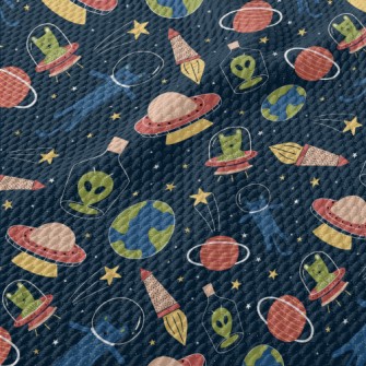 Space Cats And Aliens Birdseye Piqué