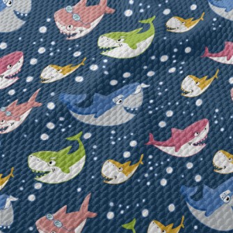 Colorful Shark Family Birdseye Piqué