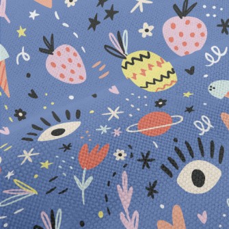 Graffiti Flowers Planet Fruit  Performance Linen