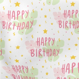 Birthday Text And Stars And Fl Lightweight Cotton Poplin