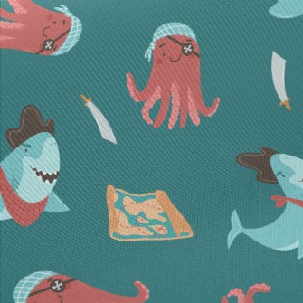 Shark And Octopus Dressed As P Midweight Cotton Poplin