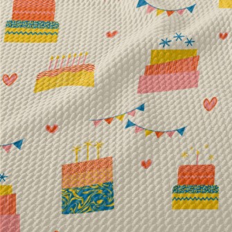 Hand Drawn Style Birthday Cake Birdseye Piqué