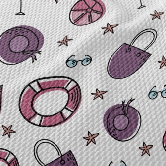 Cartoon Summer Beach Pattern Birdseye Piqué