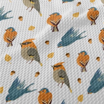 Hand Drawn Cute Birds And Pine Birdseye Piqué