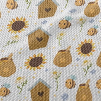 Cute Bees And Flowers Birdseye Piqué