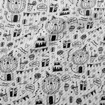 Cute Lion Birthday Party Birdseye Piqué