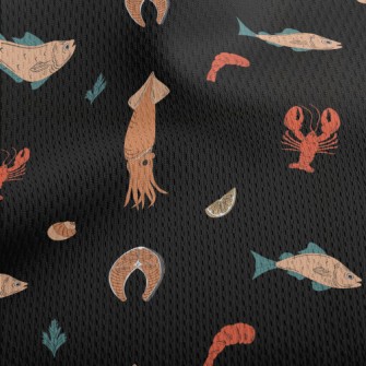 Hand Drawn Fresh Seafood Athletic Mesh Flat Back