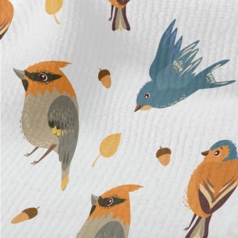 Hand Drawn Cute Birds And Pine Terry