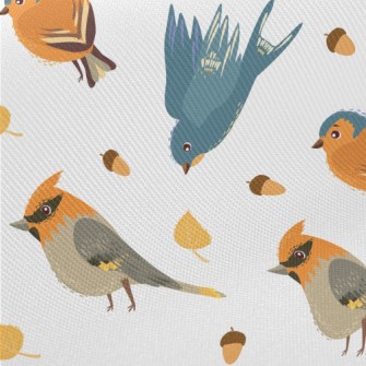 Hand Drawn Cute Birds And Pine Twill