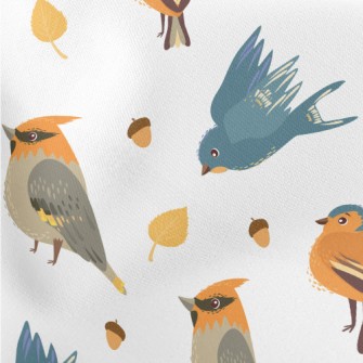 Hand Drawn Cute Birds And Pine Stretch Ponte