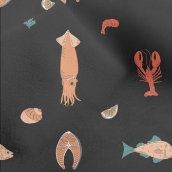 Hand Drawn Fresh Seafood Micro Fleece