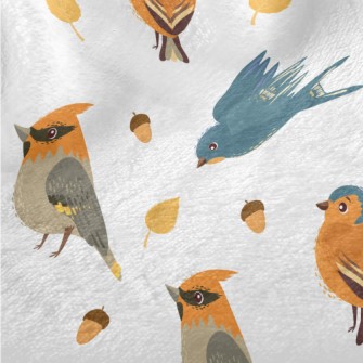 Hand Drawn Cute Birds And Pine Minky