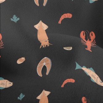 Hand Drawn Fresh Seafood Lightweight Performance Linen
