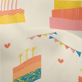 Hand Drawn Style Birthday Cake Lightweight Performance Linen