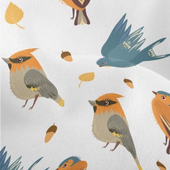 Hand Drawn Cute Birds And Pine Lightweight Performance Linen