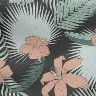 Hand Drawn Tropical Leaves And Jersey Backed Fleece
