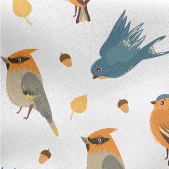 Hand Drawn Cute Birds And Pine Jersey Backed Fleece