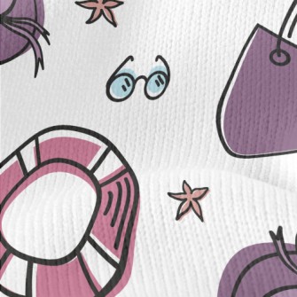 Cartoon Summer Beach Pattern Stretch Jersey