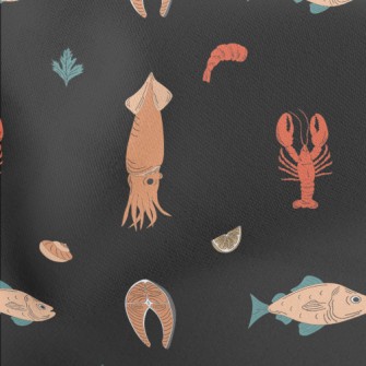 Hand Drawn Fresh Seafood Lightweight Cotton Poplin