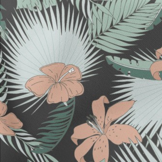 Hand Drawn Tropical Leaves And Lightweight Cotton Poplin
