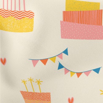 Hand Drawn Style Birthday Cake Lightweight Cotton Poplin