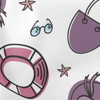 Cartoon Summer Beach Pattern Lightweight Cotton Poplin