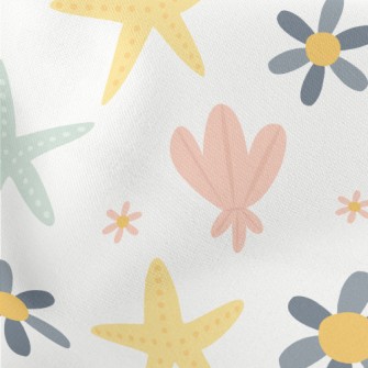 Starfish Shells And Flowers Lightweight Cotton Poplin