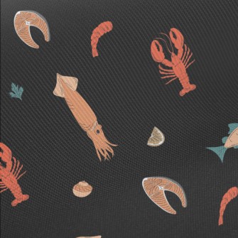 Hand Drawn Fresh Seafood Midweight Cotton Poplin