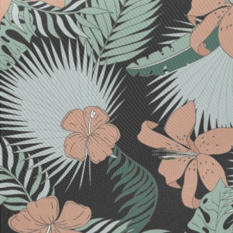 Hand Drawn Tropical Leaves And Midweight Cotton Poplin