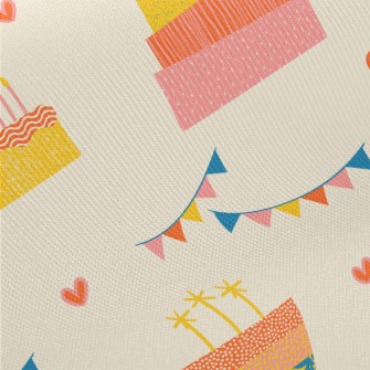Hand Drawn Style Birthday Cake Midweight Cotton Poplin