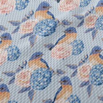 Hydrangeas And Blue Jays Birdseye Piqué