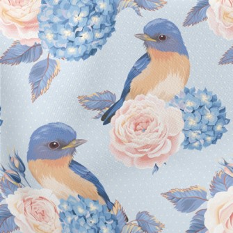 Hydrangeas And Blue Jays Lightweight Cotton Poplin