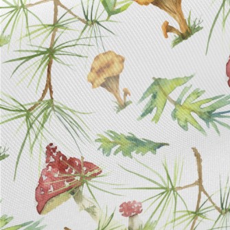 Pine Leaves And Colorful Mushr Twill