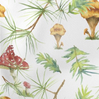 Pine Leaves And Colorful Mushr Lightweight Cotton Poplin