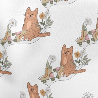 Kitten On Roller Skates Lightweight Cotton Poplin